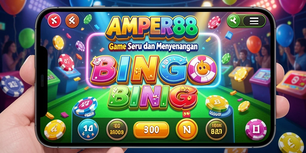 Tampilan seru gameplay Bingo AMPER88 dengan kartu dan angka.