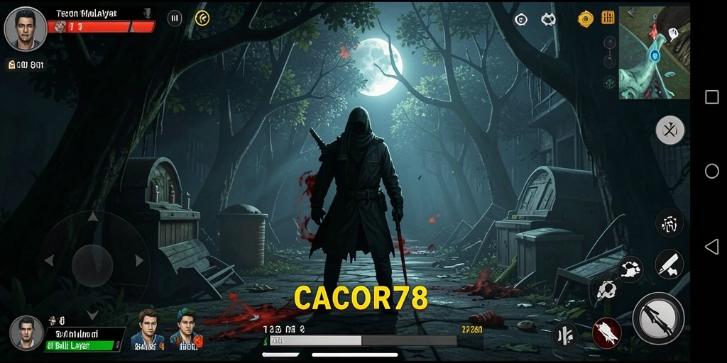 Screenshot gameplay <strong>CACOR78</strong> yang menunjukkan suasana mencekam saat menjelajahi rumah hantu.