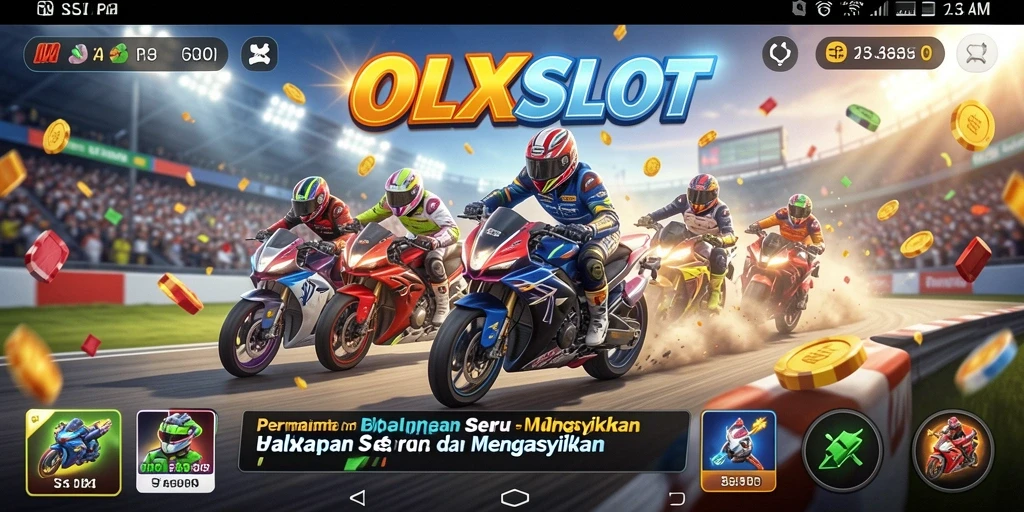 Tangkapan layar menunjukkan aksi balapan mendebarkan di OLXSLOT.