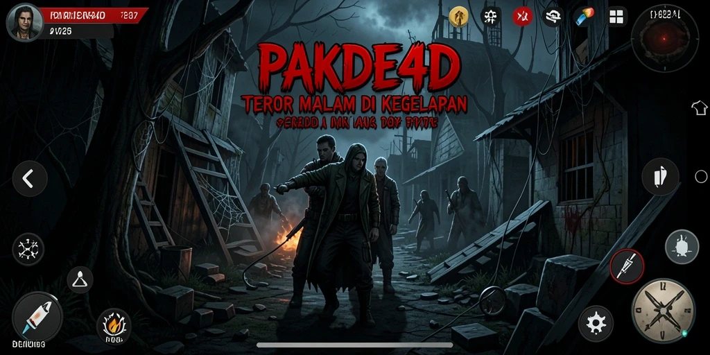 Screenshot gameplay menakutkan PAKDE4D dengan efek cahaya dramatis.