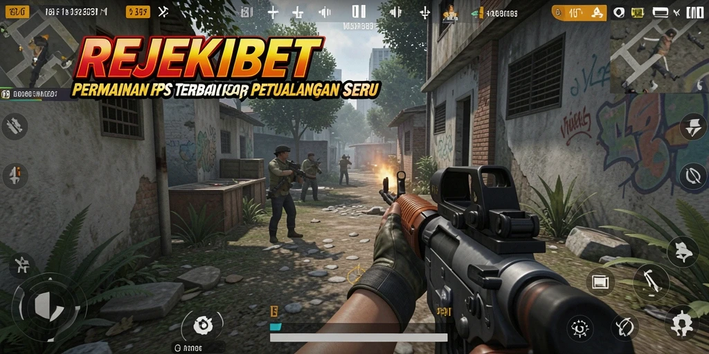 Tangkapan layar utama REJEKIBET menampilkan aksi gameplay FPS yang intens.
